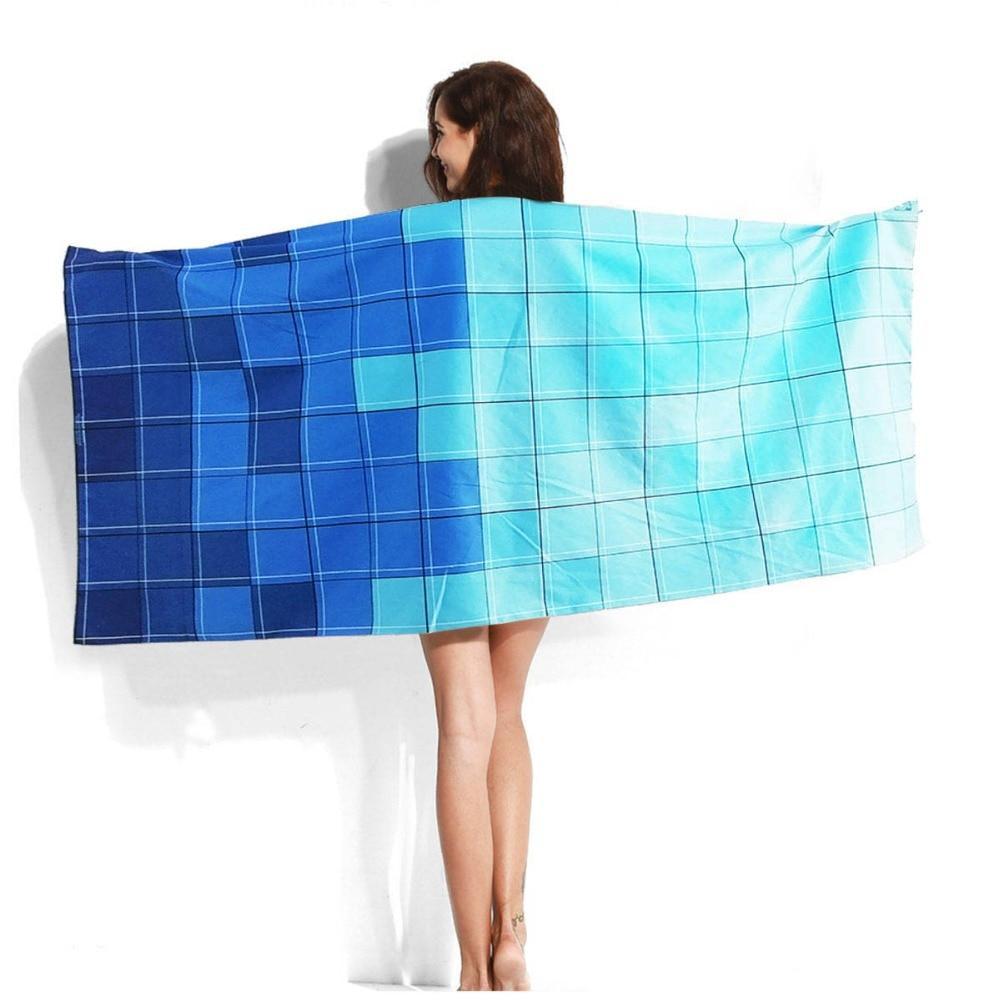 Large Quick-Dry Blue Tile Matrix Beach Towel