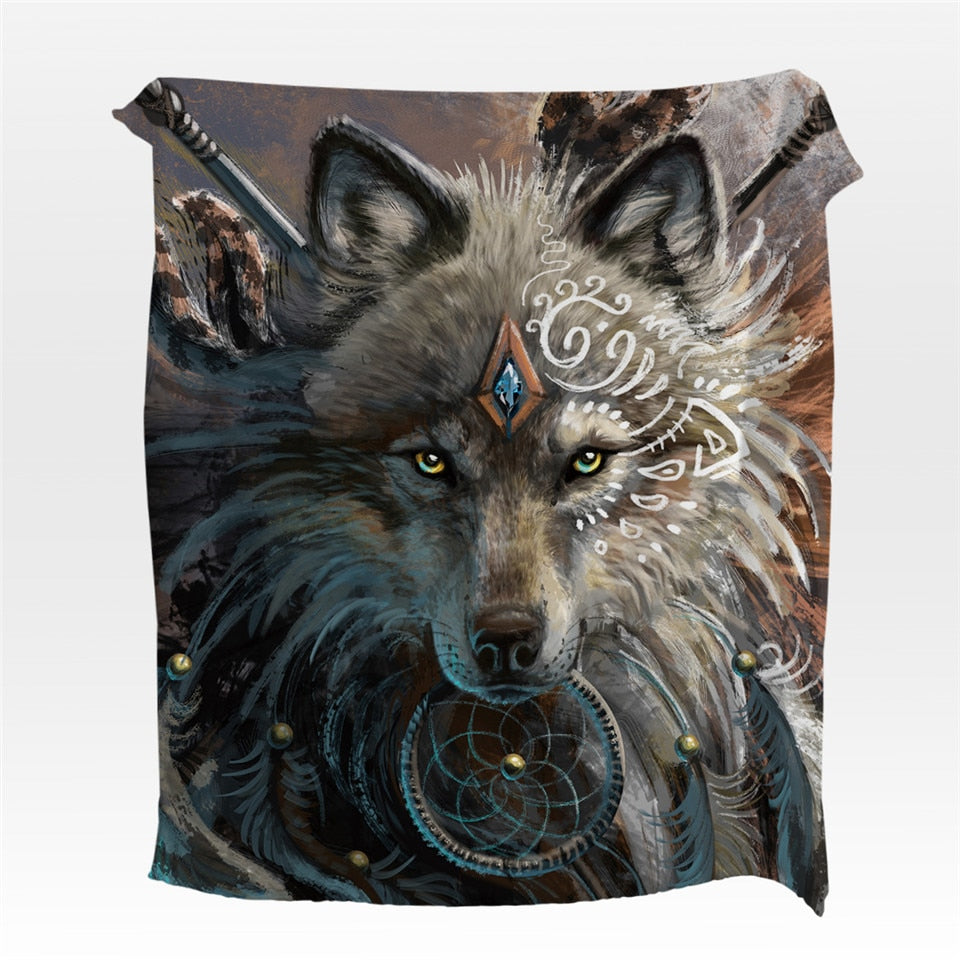 Wolf Warrior by SunimaArt Fleece Throw Blanket
