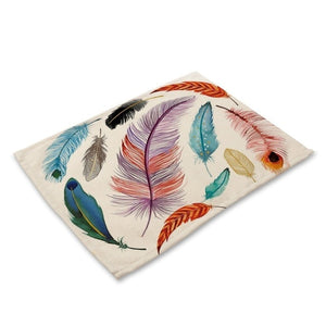 Multi-Color Bird / Feather Print Table Placemat