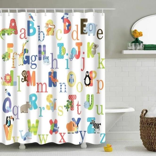 Kids Colorful Animal Alphabet Bathroom Shower Curtain