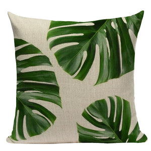 18" Green Tropical Palm Leaf Print Throw Pillow Cover