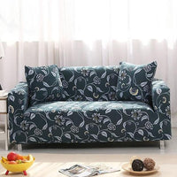 Dark Teal Blue Floral Pattern Sofa Couch Cover