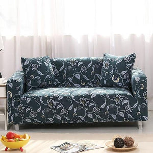 Dark Teal Blue Floral Pattern Sofa Couch Cover