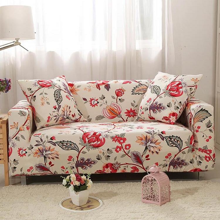 Abstract Ivory / Red Floral Pattern Sofa Couch Cover