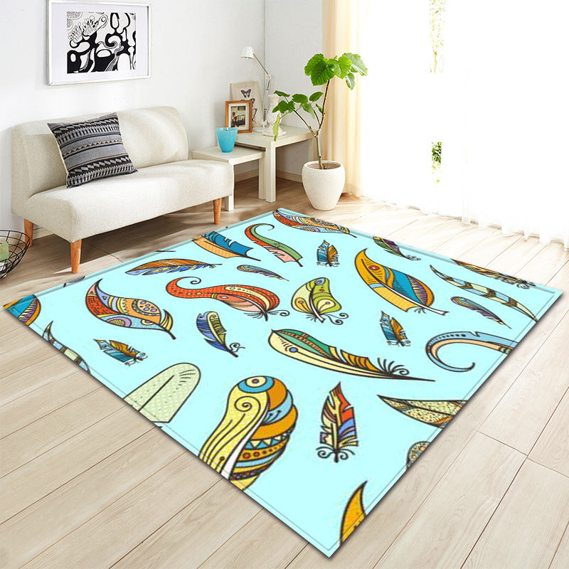 Multi-Color Boho Feather Print Area Rug Floor Mat