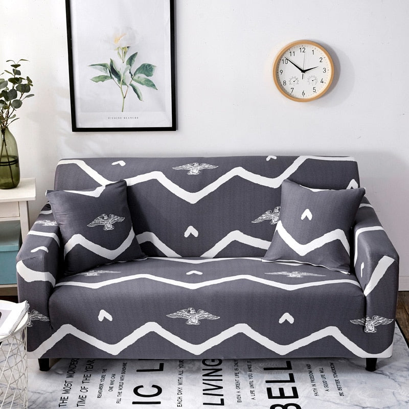 Dark Gray Native Eagle Striped Sofa Couch Cover