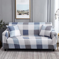 Blue / Gray Plaid Pattern Sofa Couch Cover