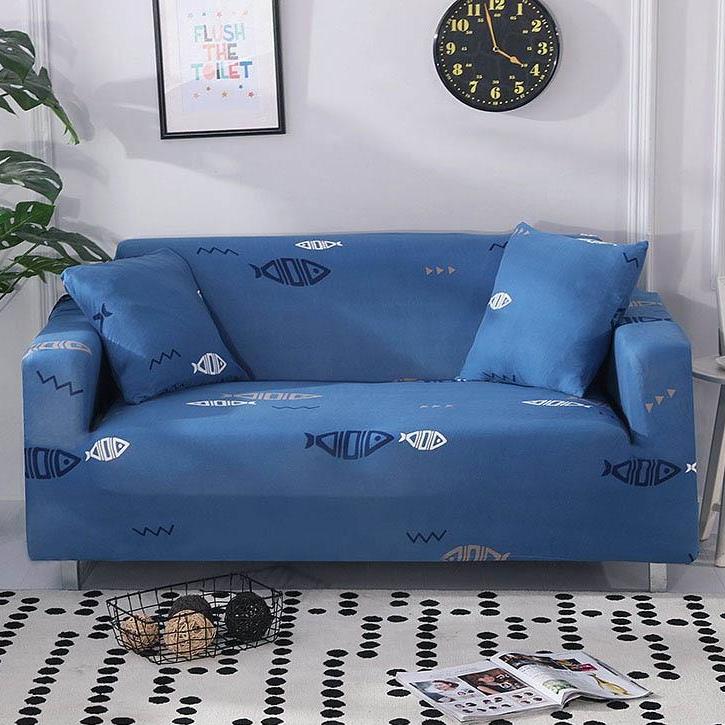Simple Blue Fish Pattern Sofa Couch Cover