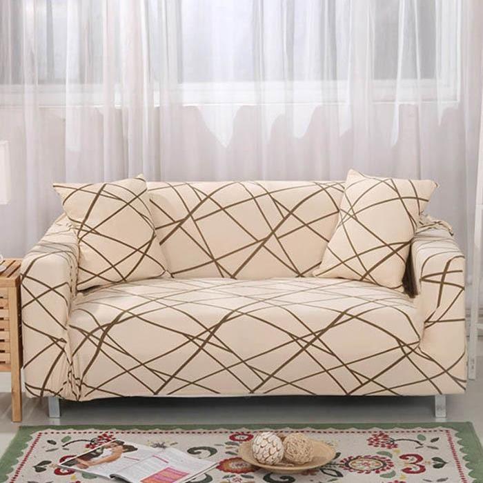 Beige Contemporary Line Pattern Sofa Couch Cover