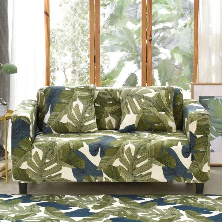 Green / Blue Palm Leaf Pattern Sofa Couch Cover