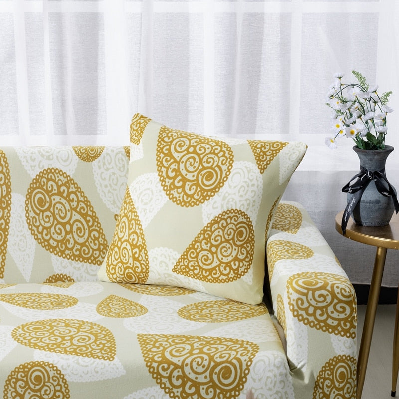 Gold Abstract Paisley Pattern Sofa Couch Cover