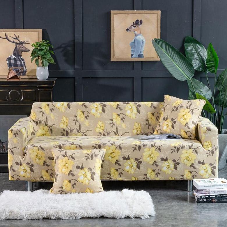 Yellow / Beige Floral Pattern Sofa Couch Cover