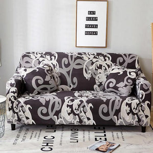 Gray / White Floral Damask Pattern Sofa Couch Cover