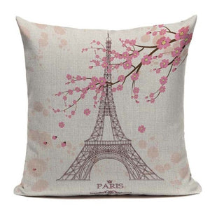 18" Vintage Floral Paris / Eiffel Tower Throw Pillow Cover