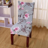 Gray Floral Hibiscus Pattern Dining Chair Cover