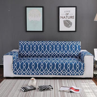 Blue Curved Trellis Quilted Sofa Couch Protector Cover
