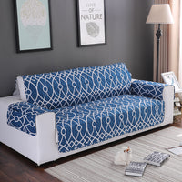Blue Curved Trellis Quilted Sofa Couch Protector Cover
