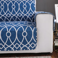 Blue Curved Trellis Quilted Sofa Couch Protector Cover