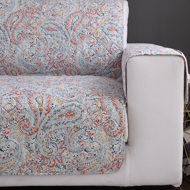 Gray Floral Paisley Quilted Sofa Couch Protector Cover