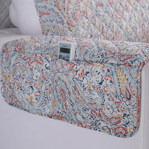Gray Floral Paisley Quilted Sofa Couch Protector Cover