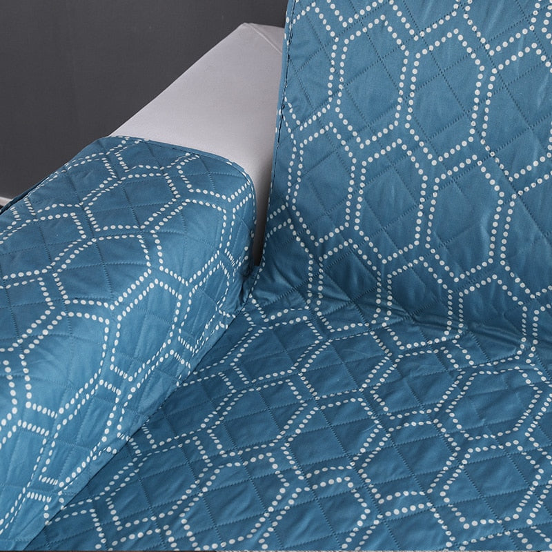 Teal Blue Hex Pattern Quilted Sofa Couch Protector Cover