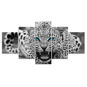 5-Piece Blue-Eyed White Snow Leopard Canvas Wall Art