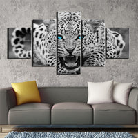 5-Piece Blue-Eyed White Snow Leopard Canvas Wall Art