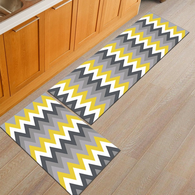 Gray / Yellow Zig-Zag Pattern Door Mat Floor Runner