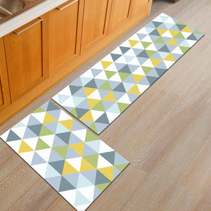 Blue / Yellow Triangle Pattern Door Mat Floor Runner