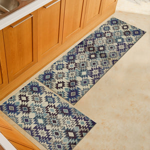 Blue / Beige Aztec Pattern Door Mat Floor Runner