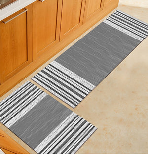 Gray Textured Stripe Pattern Door Mat / Floor Runner