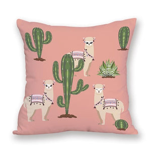 18" Cartoon Alpaca / Llama Microfiber Throw Pillow Cover