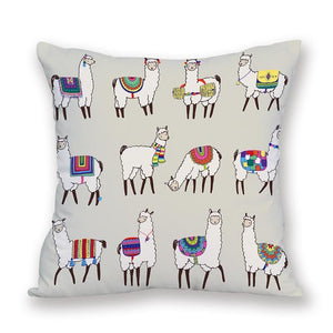 18" Cartoon Alpaca / Llama Microfiber Throw Pillow Cover