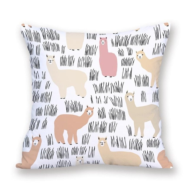 18" Cartoon Alpaca / Llama Microfiber Throw Pillow Cover