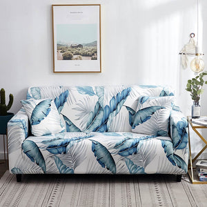 Blue / White Palm Leaf Pattern Sofa Couch Cover