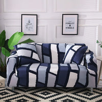 Blue Abstract Striped Brick Pattern Sofa Couch Cover