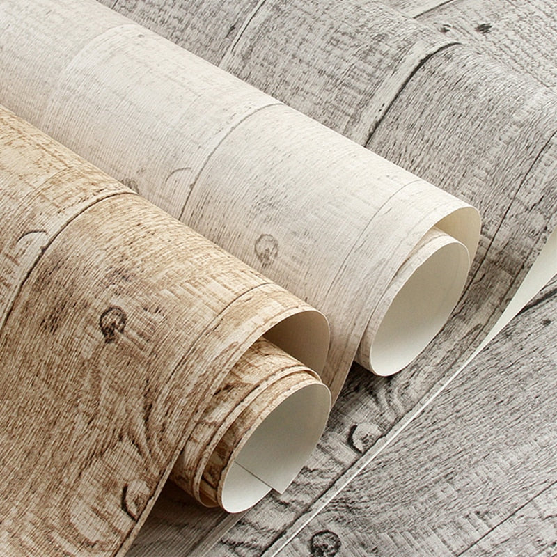 Vertical Distressed Natural Wood Board Print Wallpaper
