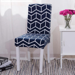 Blue Geometric Ladder Pattern Dining Chair Cover