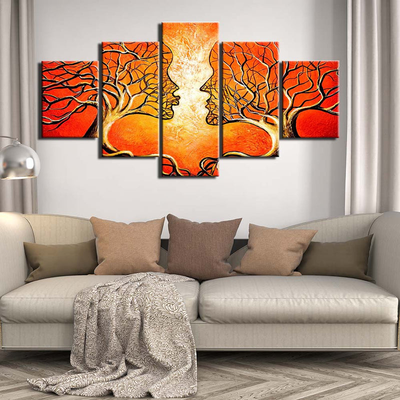 5-Piece Orange Tree Branch Kiss Canvas Wall Art