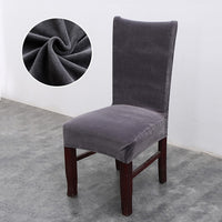 Solid-Color Plush Velvet Elastic Dining Chair Cover
