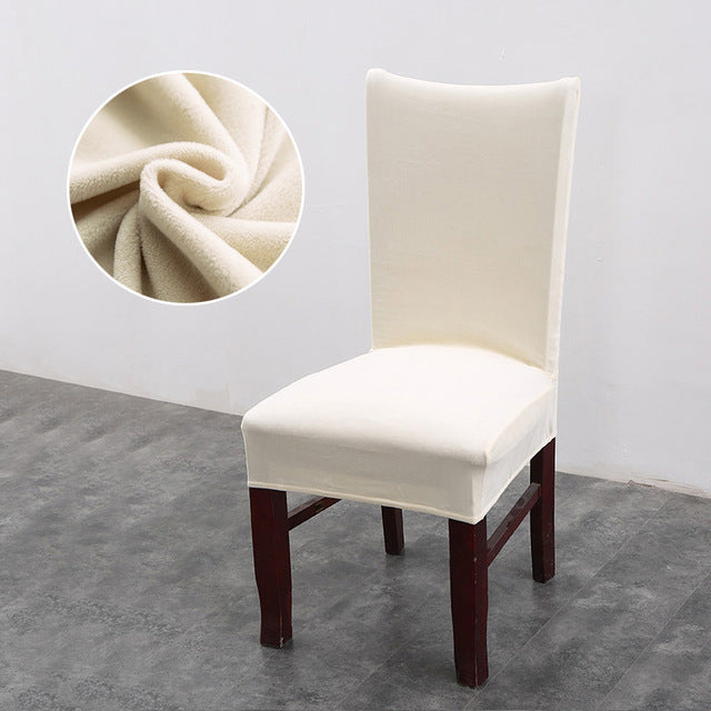 Solid-Color Plush Velvet Elastic Dining Chair Cover