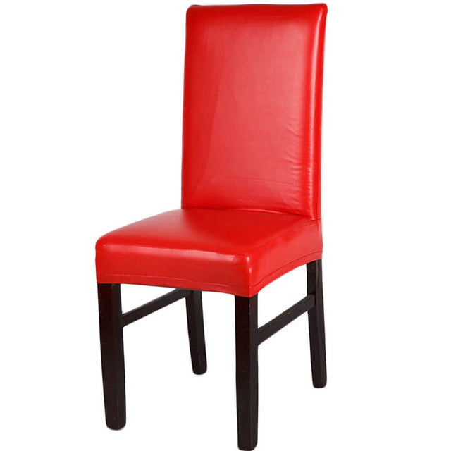 Solid-Color Waterproof PU Leather Dining Chair Cover