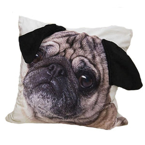 18" Adorable Pug Puppy Face Throw Pillow Cover w/ Ears