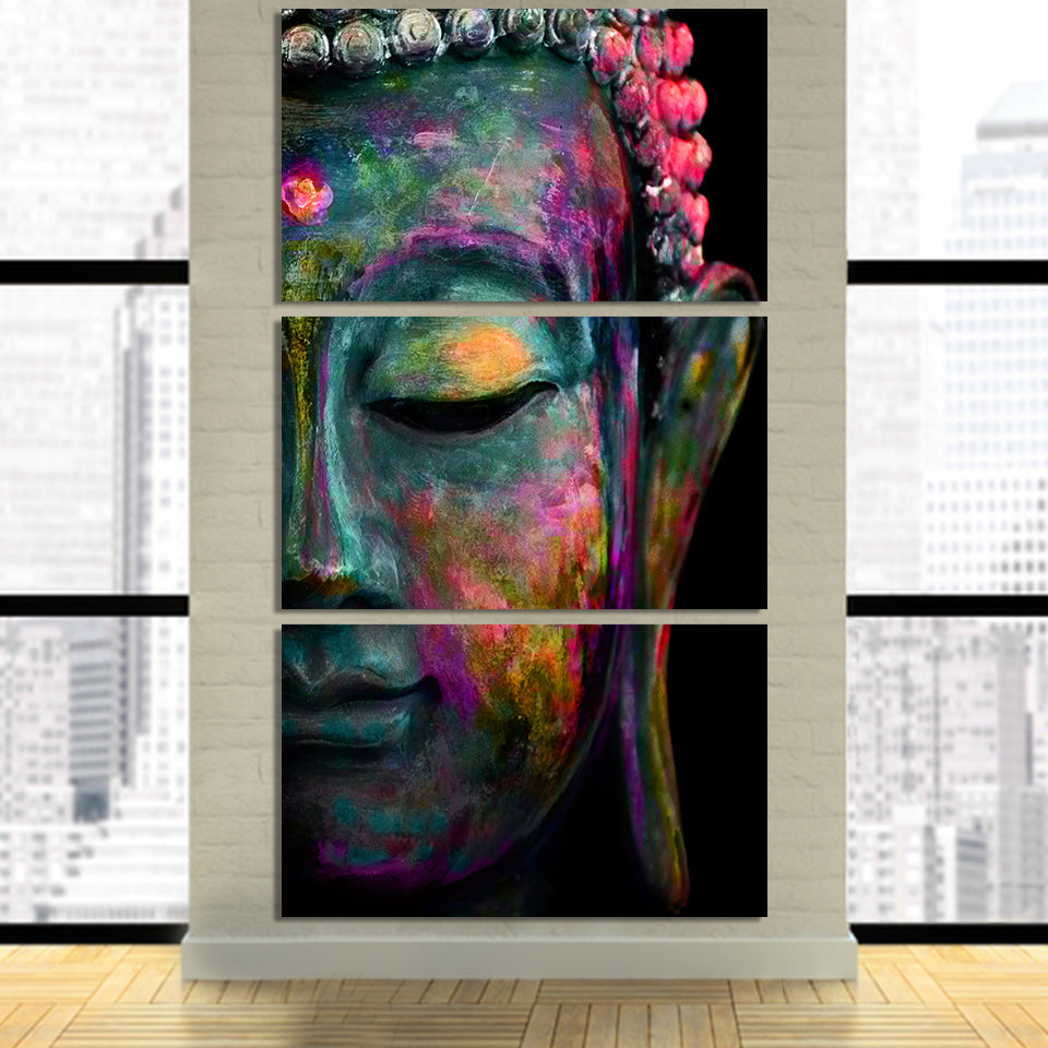3-Piece Abstract Buddha Face Canvas Wall Art