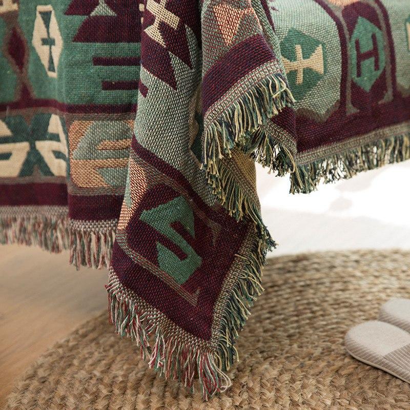 Purple / Teal Knitted Native Sofa Throw Cover Blanket