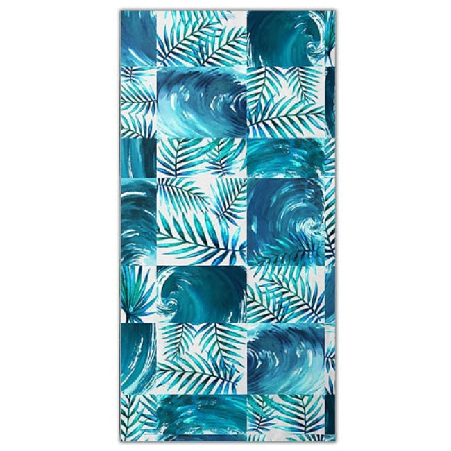 Large Quick-Dry Blue Wave Palm Pattern Beach Towel