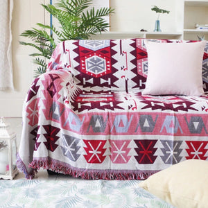 Red / Pink Knitted Native Sofa Throw Cover Blanket