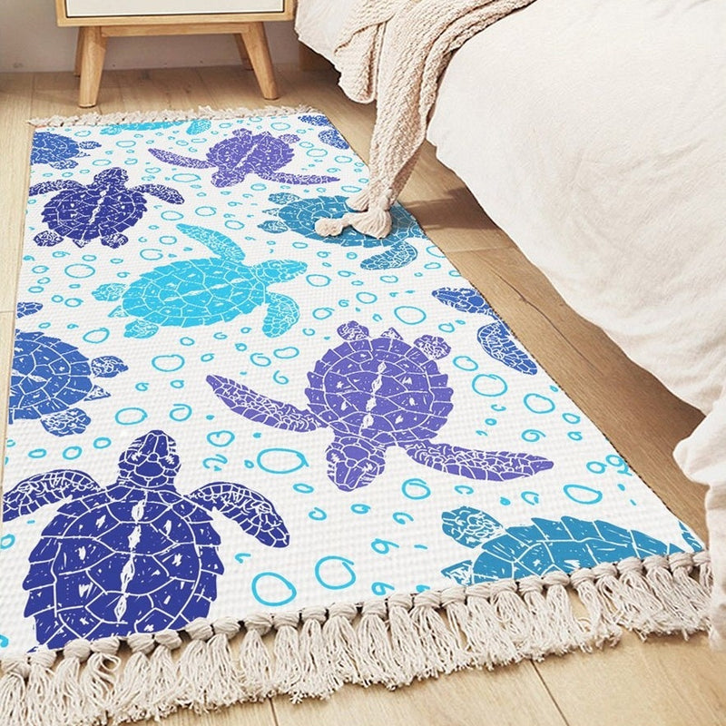 Woven Nautical Sea Turtle Pattern Accent Throw Rug