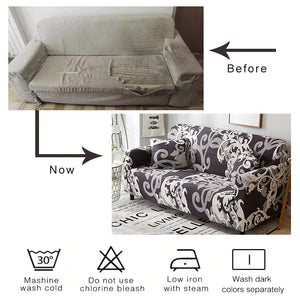 Gray / White Floral Damask Pattern Sofa Couch Cover