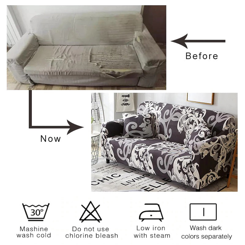 Gray / White Ditsy Floral Pattern Sofa Couch Cover
